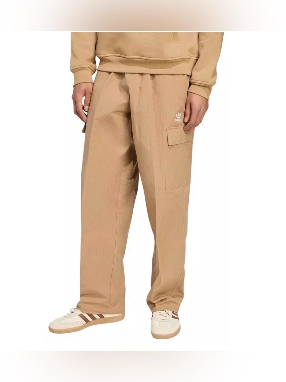 Adidas Trefoil Essentials Woven Cargo Pants Ripstop  Khaki Men’s L NWT inseam 31